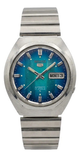 Seiko Azul Aut. Vintage 7009 8200 Puls. Escovada Prateado Azul-celeste