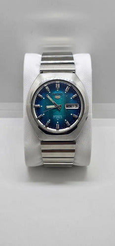 Seiko Azul Aut. Vintage 7009 8200 Puls. Escovada Prateado Azul-celeste